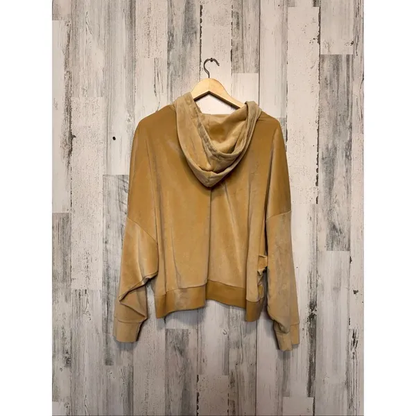 American Eagle Velour Hoodie Womens XXL Camel Beige Oversized Pullover Sweatshir - Image 3