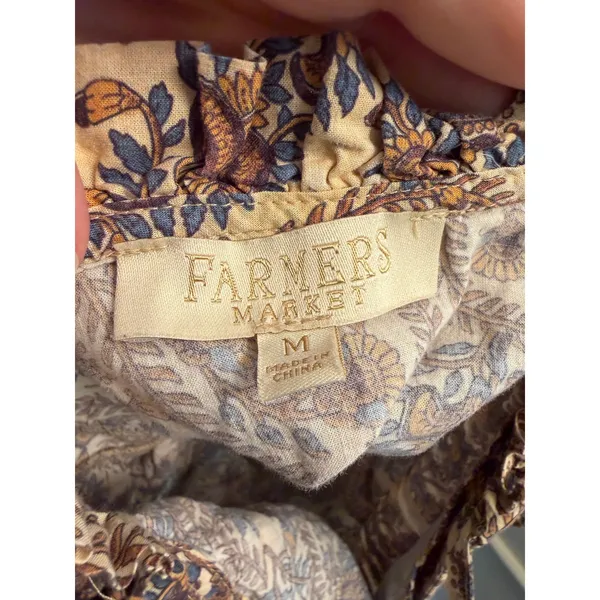Farmers Market Boho Floral Paisley Pintuck Blouse Cotton Ruffle Sleeve Cottage - Image 7