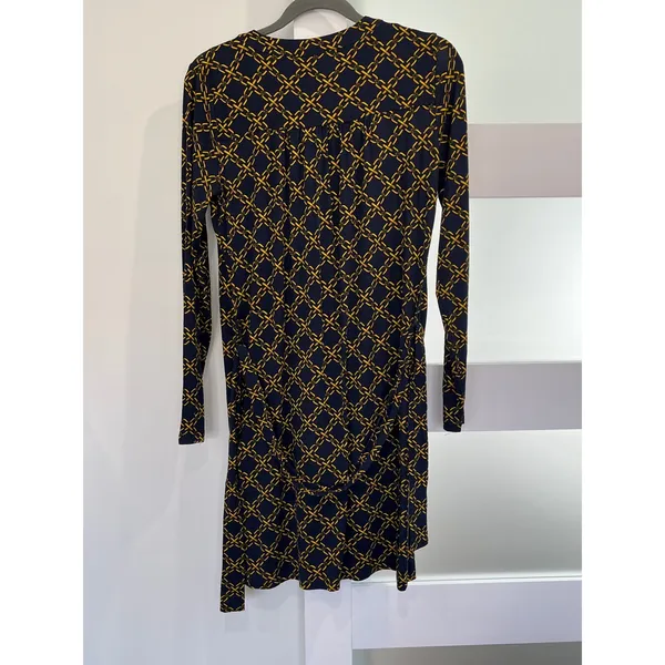 Michael Kors Navy Gold Chain Link Monogram Lace Up‎ Dress Small Long Sleeve Belt - Image 4