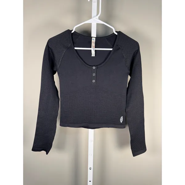 FP‎ Movement Free People Bail Out Long Sleeve Henley Open Back Top Black M/L - Image 3