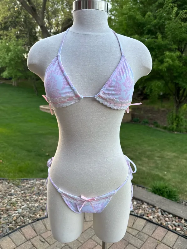 Colorful Natalie White with pink bows bikini set - Image 2