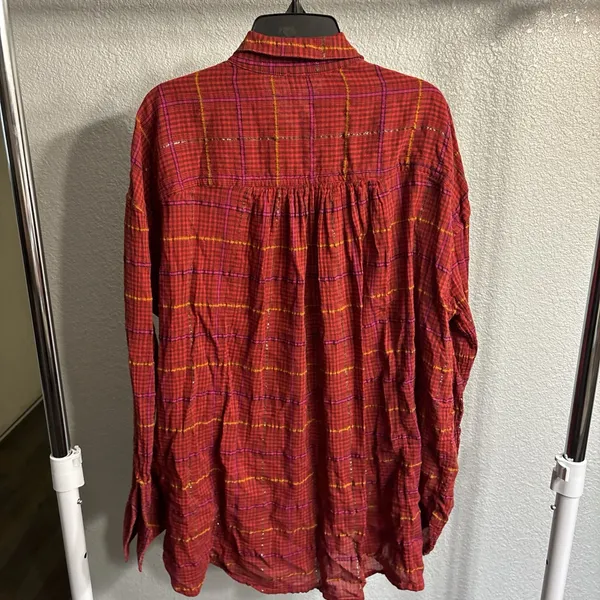 Free People Red Plaid Button-Down Shirt - Image 2