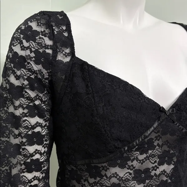 NWT Edikted Mykonos Sheer Black Lace Top size XL - Image 7
