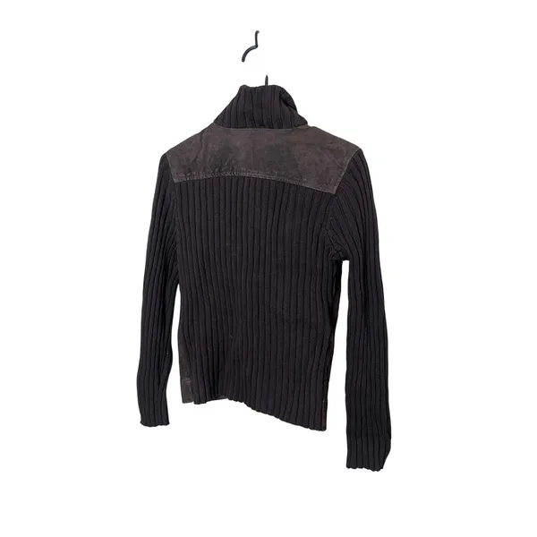 Massini Suede Ribbed Knit Collar Button Front Jacket Women M‎ Dark Brown - Image 4
