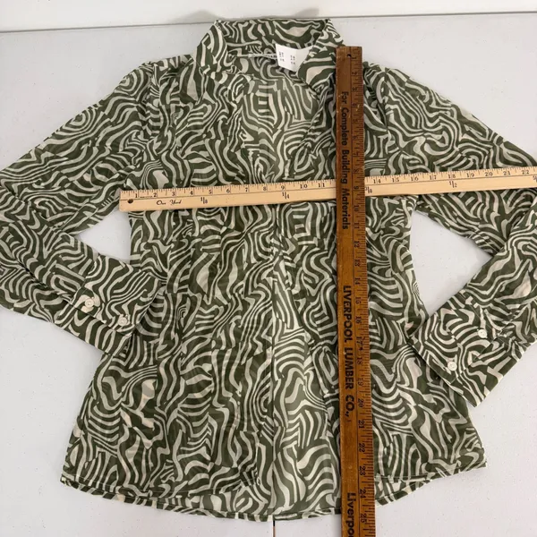 New Abercrombie & Fitch Green Sheer Long Sleeve Blouse Abstract Swirl Top Small‎ - Image 9