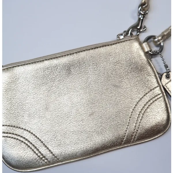 Coach Vintage Y2K Champagne Gold Leather Wristlet Metallic Mini Bag Minimalist - Image 5