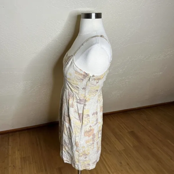 Urban Outfitters Mini Dress Womens Small Neutral Linen Sweet On You Paris Prints - Image 6