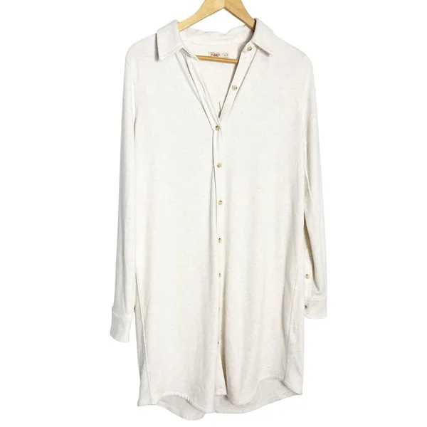 Faherty Legend White Oatmeal Long Sleeve Button Up Sweater Shirt Mini Dress M - Image 4