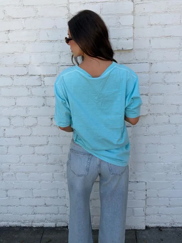 Vtg 90s fresh produce Blue cotton t-shirt with graphic tulips Size L #grandmacore #oversized - Image 4