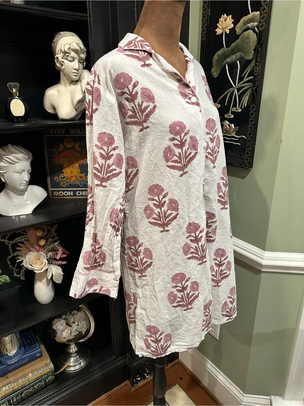 Victoria Dunn Pink Floral Block‑Print Button‑Down Dress – Fits Medium - Image 5