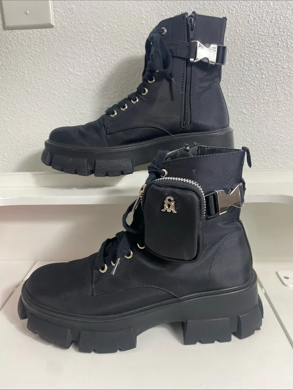 Steve Madden Black Combat Moto Boots with Lace-Up Front Size 8 - Image 4