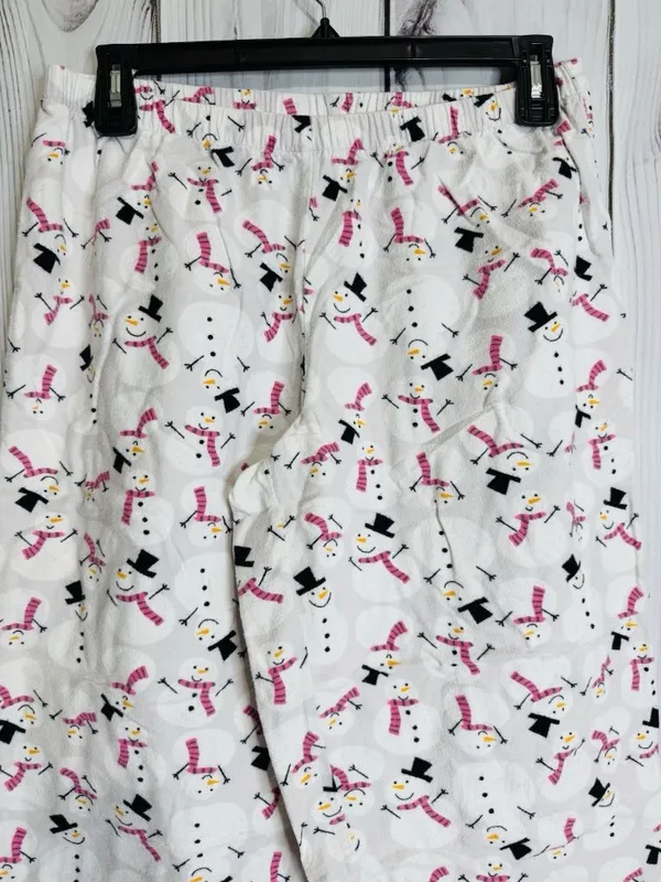 Charter Club Intimates Fleece Pajama Set Sz L White Pink Snowman Pockets - Image 4