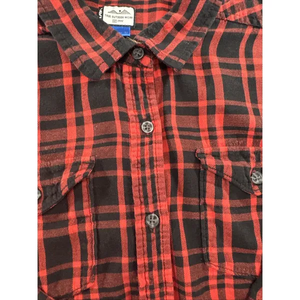 KAVU Women’s M Red Black Plaid Flannel Shirt Corduroy Elbow Patches Outdoor - Image 3