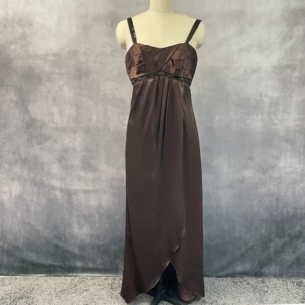 Alfred Angelo Womens Babydoll Dress Size 8 Brown Satin‎ Sequin Formal Bridesmaid - Image 15