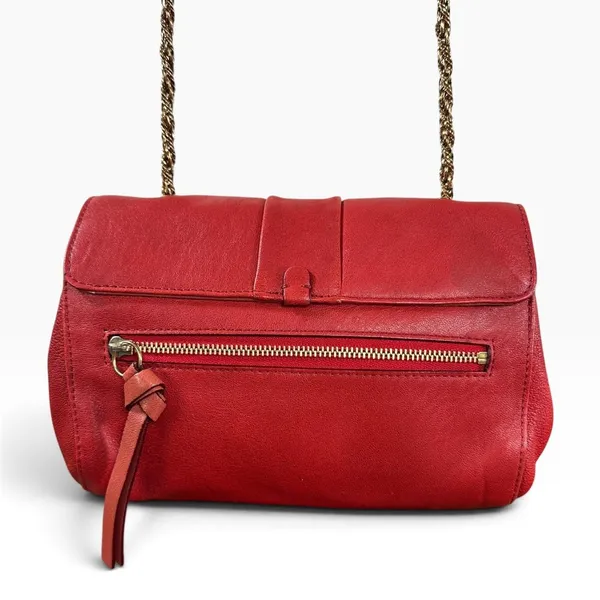 Chloe Shoulder Bag Small Red Leather Bow Chain Strap Pink Colorblock - Image 2
