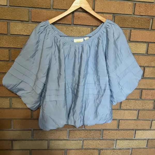 Maeve Anthropologie Short Sleeve Bubble Tiered Top Sky Blue Women’s Size Medium - Image 2