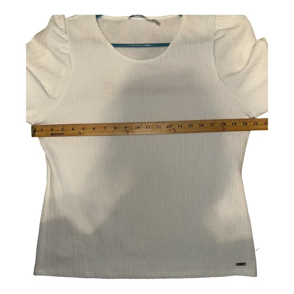 Calvin Klein White Textured Balloon Sleeve‎ Blouse, Womens Large (Approx) - Image 8