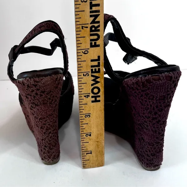 Wild Diva Lounge Brown Crochet Platform Wedge Sandals Size 6 Y2K - Image 10