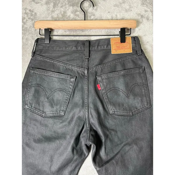 Levi's 501 Wax Coated Jeans Women's 27x30 Black High Rise Straight Leg Denim - Image 4
