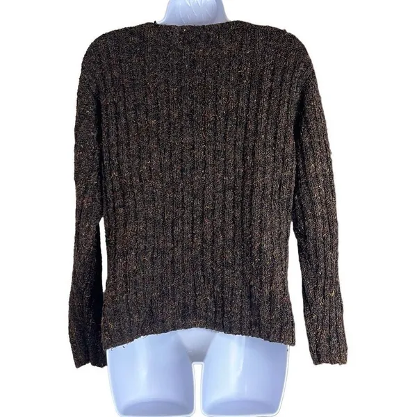 Vintage Alps Brown Marled V Neck Pullover Sweater Cableknit Long Sleeves Medium‎ - Image 2