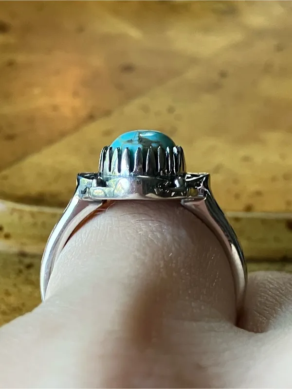 Natural Blue Moon Turquoise Sterling Silver Ring Size 7 - Image 2