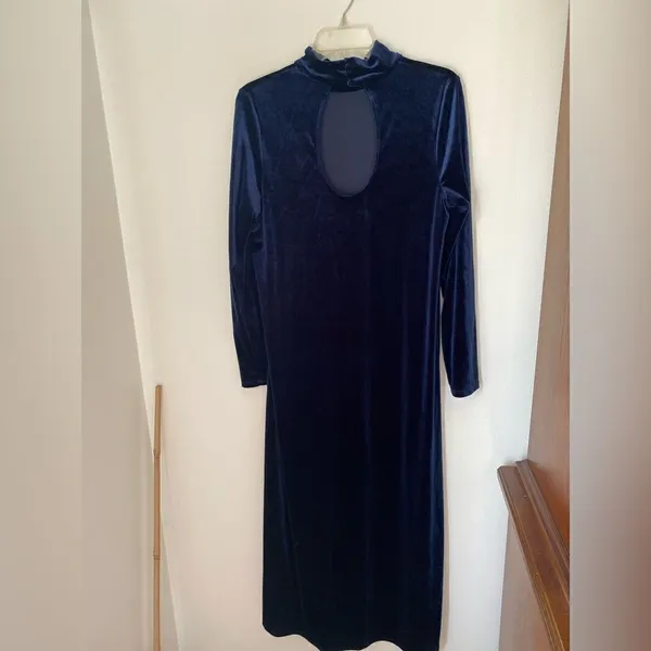 Amadi Bianca Velvet Midi Dress Blue Anthropologie Women’s Medium Long Sleeve - Image 13