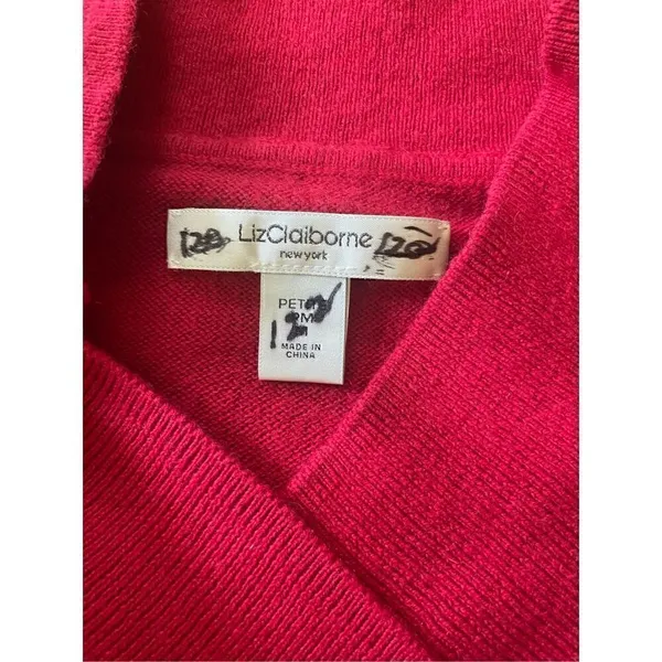 LIZ CLAIBORNE red sweater 85% COTTON 15% CASHMERE M - Image 2