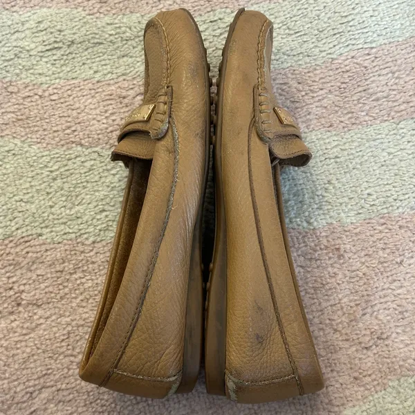 Coach Fredrica Tan Pebbled Leather Driving Loafers Slip-On Flats Preppy Heritage - Image 6