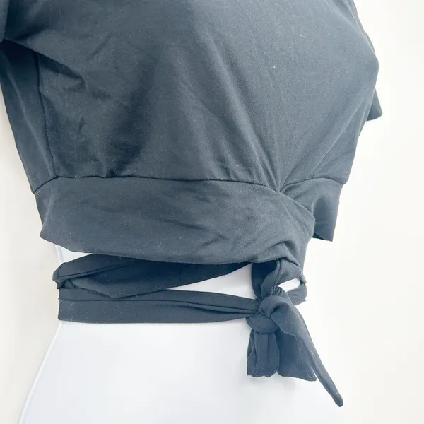 Alphalete Womens Black UltraSoft‎ Balletcore Wrap Tie Waist Athletic Crop Top S - Image 4