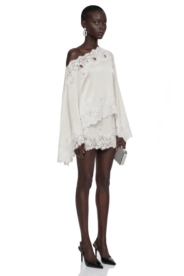 Miss Rosier Sophia White One Shoulder Top & Skirt Set with Lace Trim - Image 2