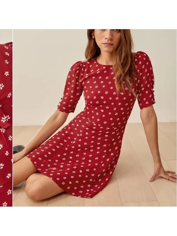 Reformation Bard Floral-Print Crepe Mini Dress in Red Women’s size 6 - Image 15
