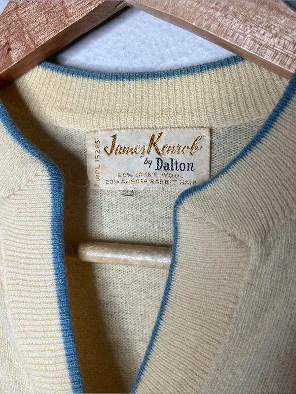 60s Vintage Wool Angora Butter Yellow Blue Bird Knit Cardigan Cottagecore Twee - Image 11