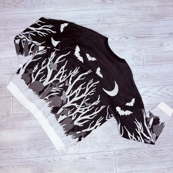 Thorn and fable hot topic sm haunted graveyard bat long sleeve sweater shirt - Image 6