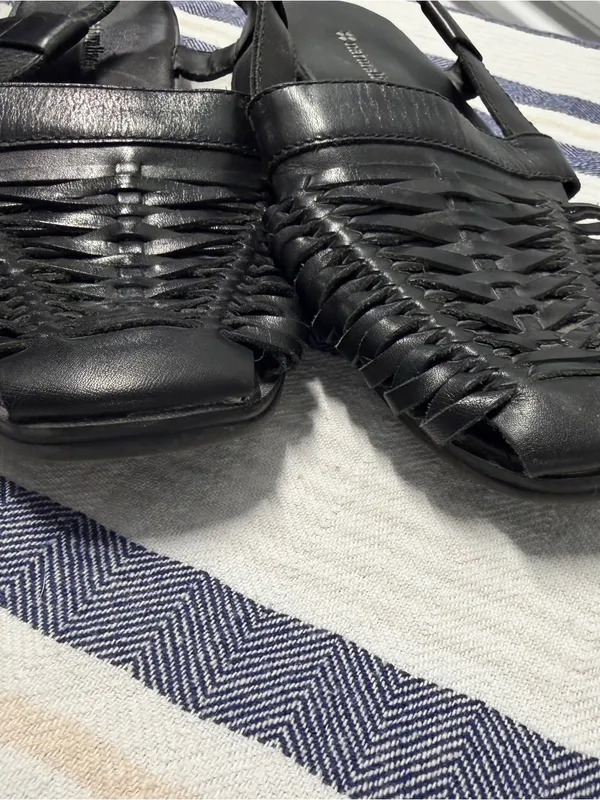 Naturalizer Black Leather Woven Caged Slingback Sandals Size 7.5 M - Image 5