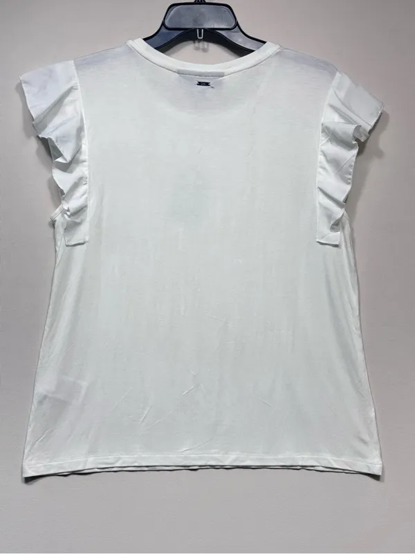DKNY White Flutter/Ruffle Sleeve crew neck T-Shirt, - Image 6