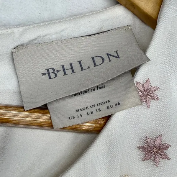 BHLDN‎ Embroidered Parsons Tulle Maxi Dress Formal Gown White Pink US 14 - Image 5
