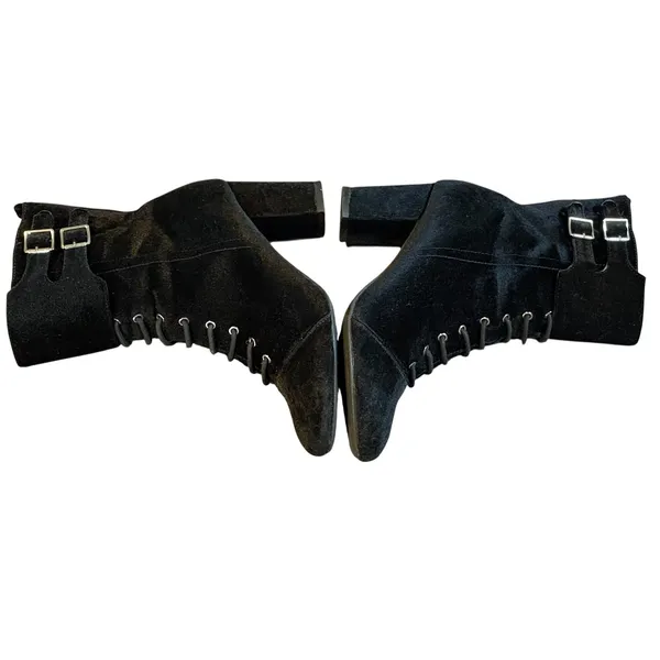 Jiba Velvet Lace Up Ankle Boots Womens 8 Black Goth‎ Victorian Steampunk Buckle - Image 13