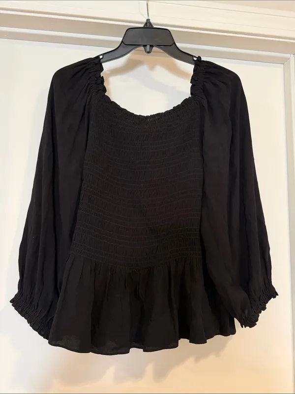 Ann Taylor Black Smocked Peplum Blouse - Image 6