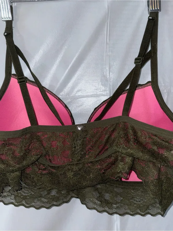Victoria's Secret PINK Bra Bralette Large Green Lace Sexy Lightly Lined Strappy - Image 2
