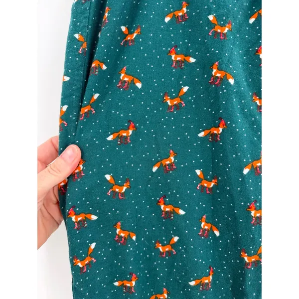 J.Crew Pajama Pants Women XS Green Excellent Flannel Fox Print F8320 - Image 4