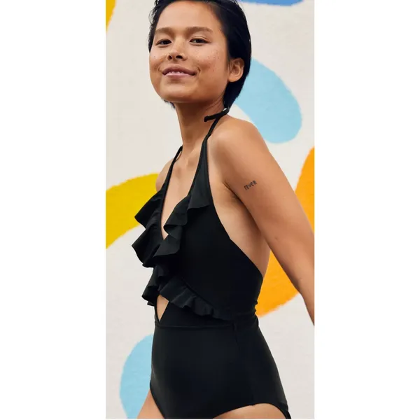 Aerie One Piece Swimsuit Size Small Ruffle Color Black Full Coverage Swimwear - Image 6