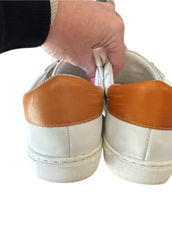 J.McLaughlin - Angelique White Leather Lace-Up Sneakers Tan Accent Sz 9M - Image 5