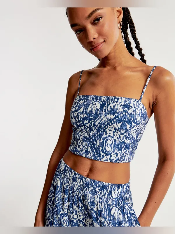 Abercrombie & Fitch Crinkle Textured Squareneck Cropped Tank - Blue Floral - XS - Image 5