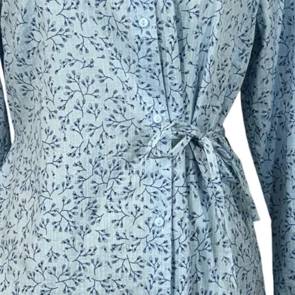 Liz Claiborne Medium Top Floral Button-Up Long Sleeves Lightweight Side Tie Blue - Image 3