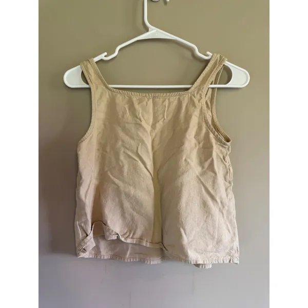 Express Tan Beige Linen Blend Square Neck Tank Top Sleeveless Blouse XS - Image 4