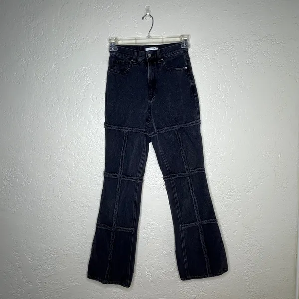 Pacsun High Rise Bootcut Jeans Black Patchwork Distressed‎ Denim 26 - Image 2