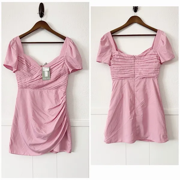 H&M Pink Ruched Puff Sleeve Mini Dress S Cottagecore Coquette Romantic - Image 7