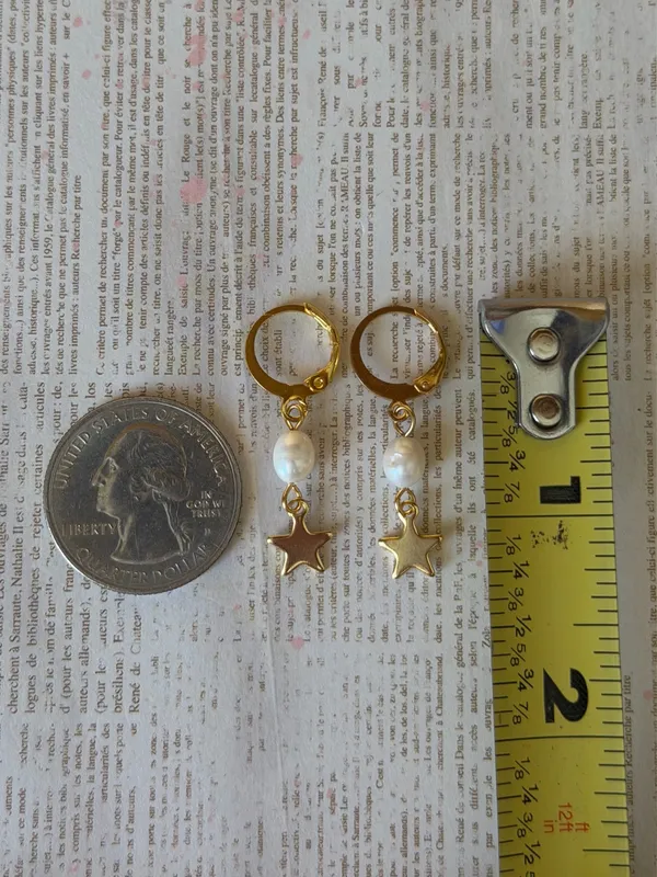 Handmade grunge fairy whimsical y2k style quality pearl star dangle earrings⭐️ - Image 4