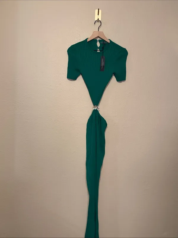 Manière De Voir Knitted Cutout Jumpsuit Green Catsuit Bodycon Size XS NWT - Image 3