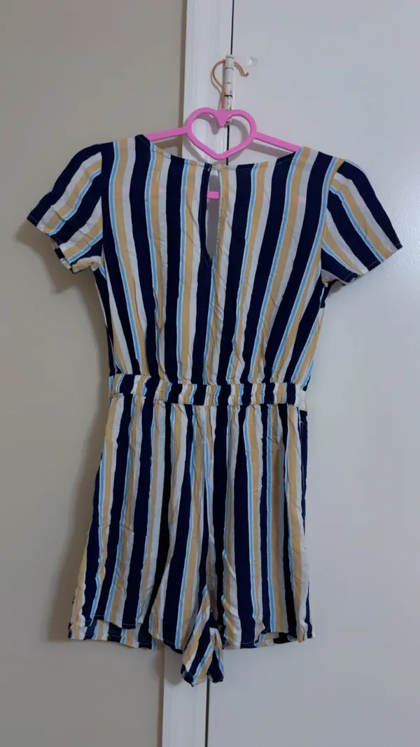 Hollister Navy, White & Tan Striped Kids Romper - Image 4